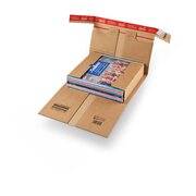 ColomPac Robuste Versandverpackung 371 x 272 x -102mm mit Sicherungslaschen, Selbstklebeverschluss & Aufreifaden braun