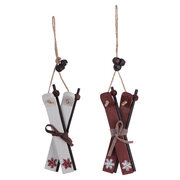 Christbaumdekor Ski Holz weinrot / wei 13cm, 2 Stk.