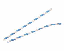 Papiertrinkhalme mit Knick gestreift hellblau-wei, bis 20 cm  6 mm, 100 Stk.