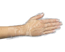 Einweghandschuhe aus PE transparent gehämmert in Spenderkarton Größe M, 500 Stk.