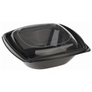 BIO Salatschalen mit Deckel aus Bio-Kunststoff (PLA) schwarz 360 ml, 40 Stk.