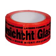 Packband Klebeband 50mmx66m, rot mit Aufdruck VORSICHT GLAS