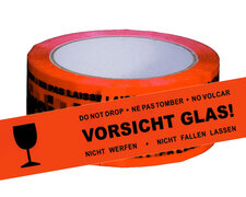 Packband Klebeband 50mmx66m Low Noise mit Aufdruck VORSICHT GLAS