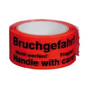 Packband Klebeband, 50mmx66m, rot mit mehrsprachigen Aufdruck BRUCHGEFAHR