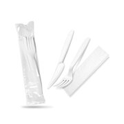 Bestecksets aus PP wiederverwendbar 3-teilig Gabel Messer Serviette hygienisch verpackt, 250 Sets