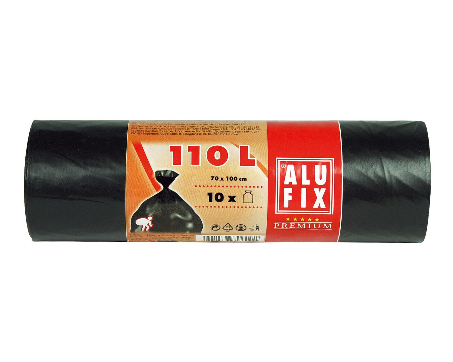 ALUFIX Müllsäcke 110 L, HDPE 70x100 cm 26my, schwarz, 10 Stk.
