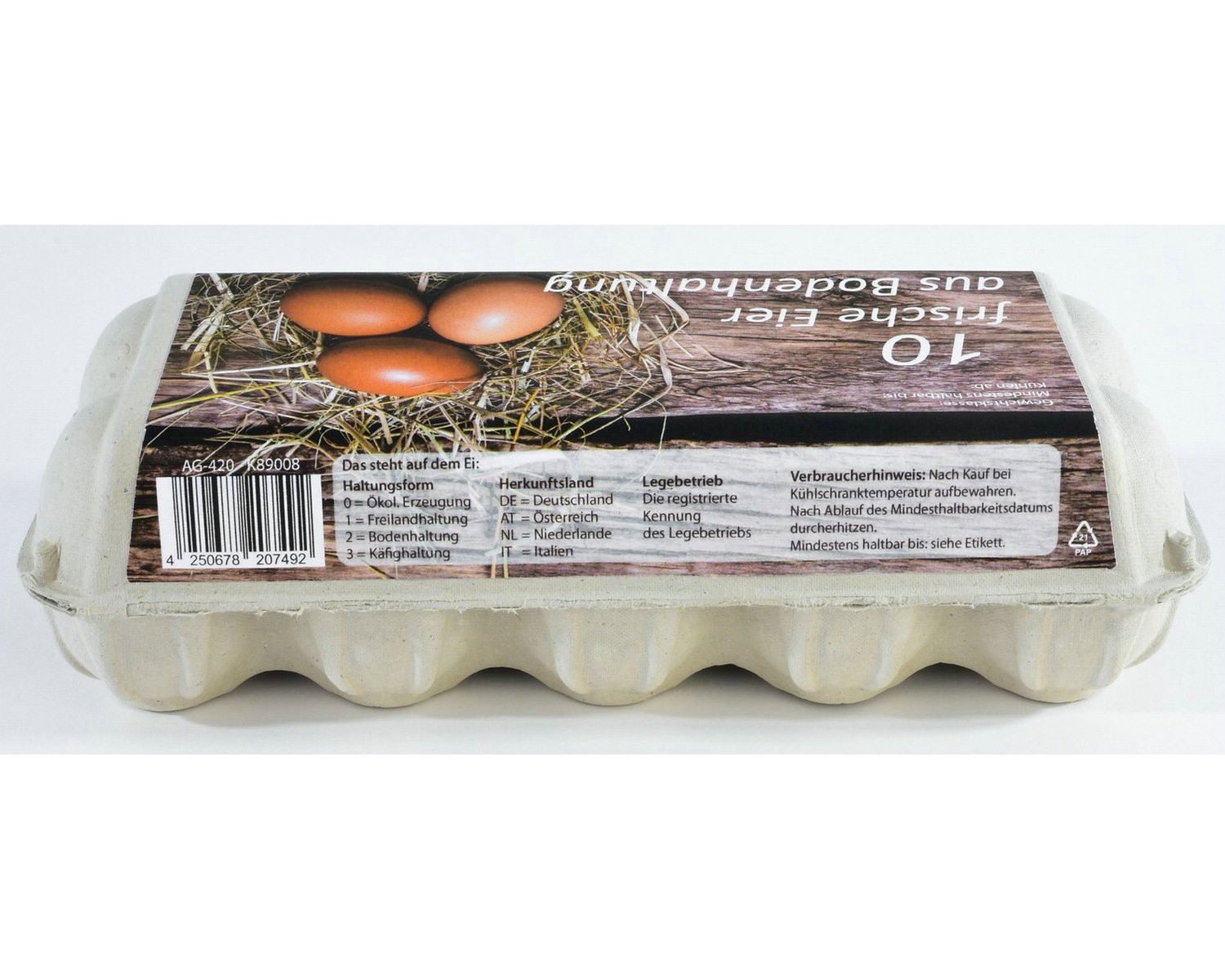 Eierverpackungen fr 10 Eier Bodenhaltung, wei, 154 Stk., geeignet fr S, M, L