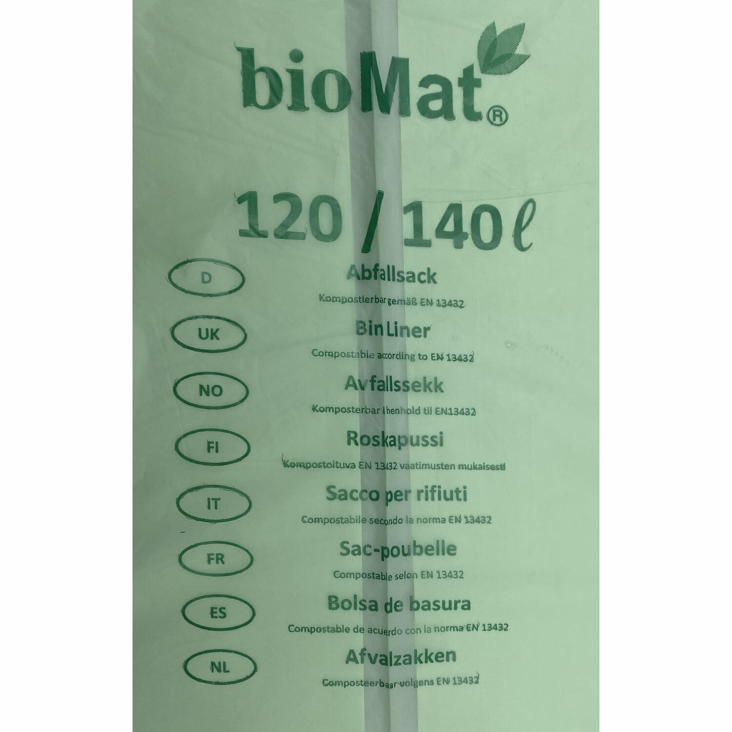 BIOMAT kompostierbare Bioabfallbeutel 120L / 140L 88x130cm, 10 Stk.