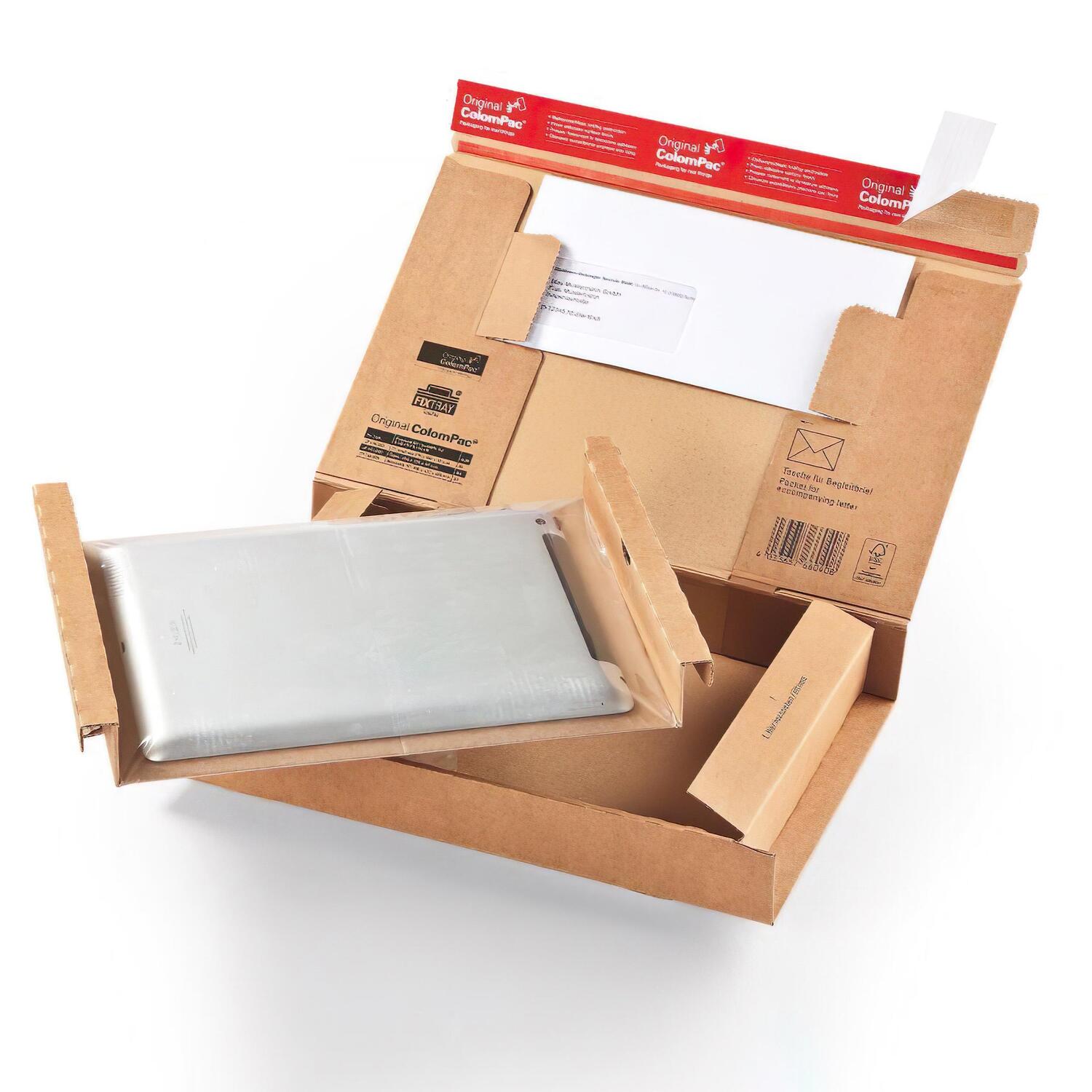 ColomPac Fixtray für 10 Tablet inkl. Versandkarton mit Selbstklebeverschluss & Aufreißfaden braun