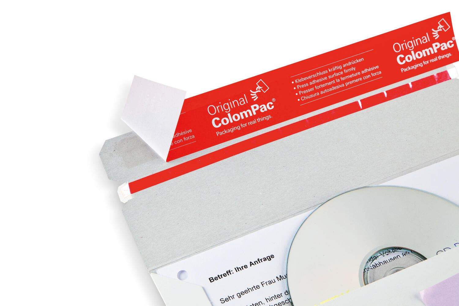 ColomPac Versandtaschen mit Querbefllung 248 x 174 x -30 mm Vollpappe Selbstklebeverschluss Aufreifaden wei