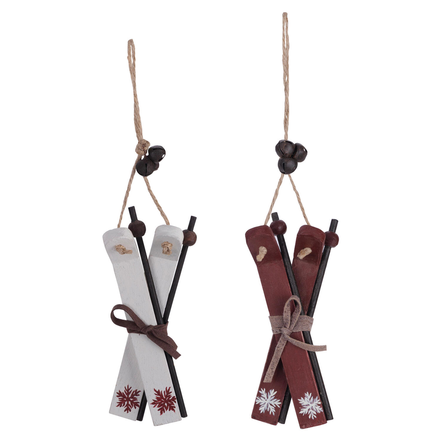Christbaumdekor Ski Holz weinrot / wei 13cm, 2 Stk.