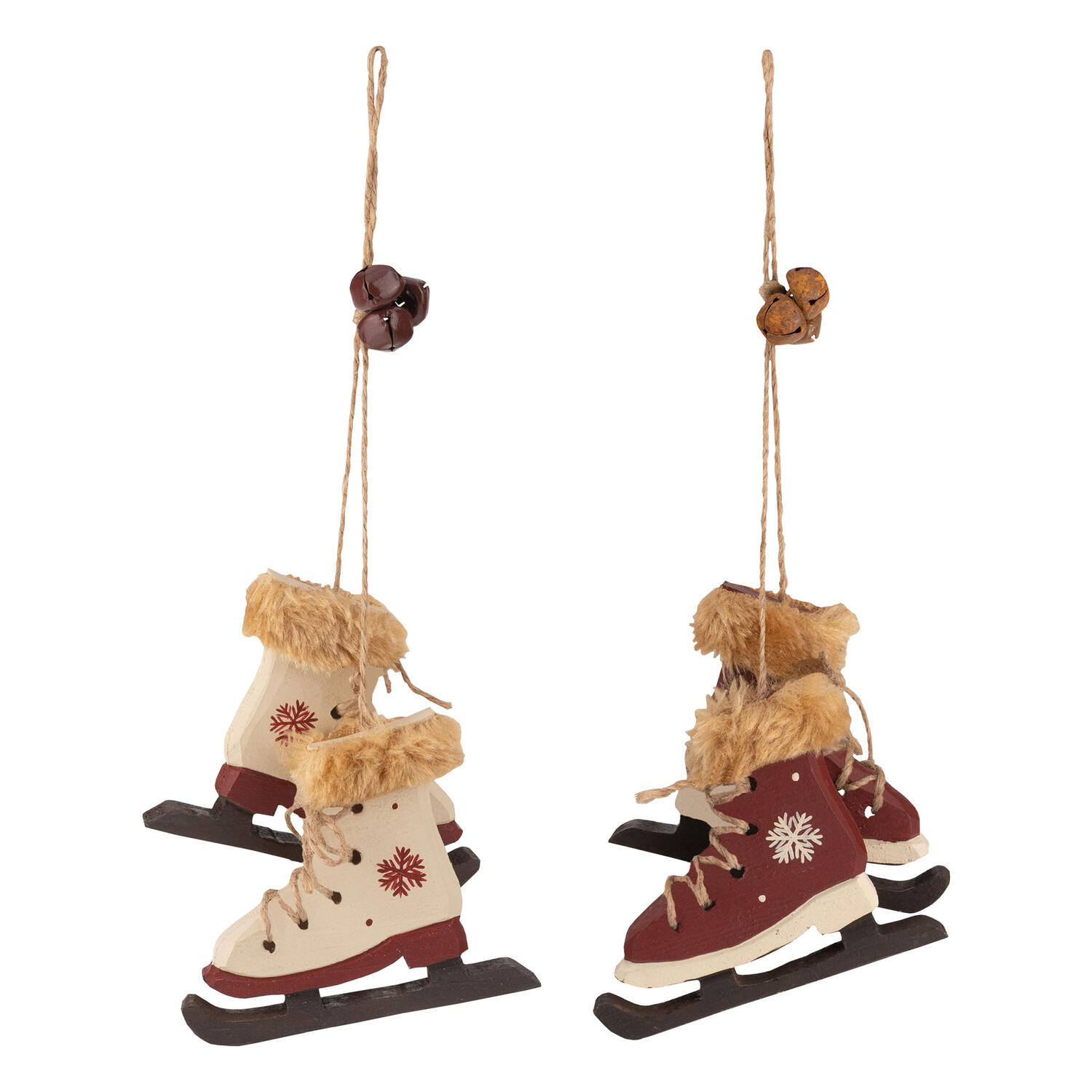 Christbaumdekor Schlittschuhe Holz weinrot / wei 9cm, 2 Stk.