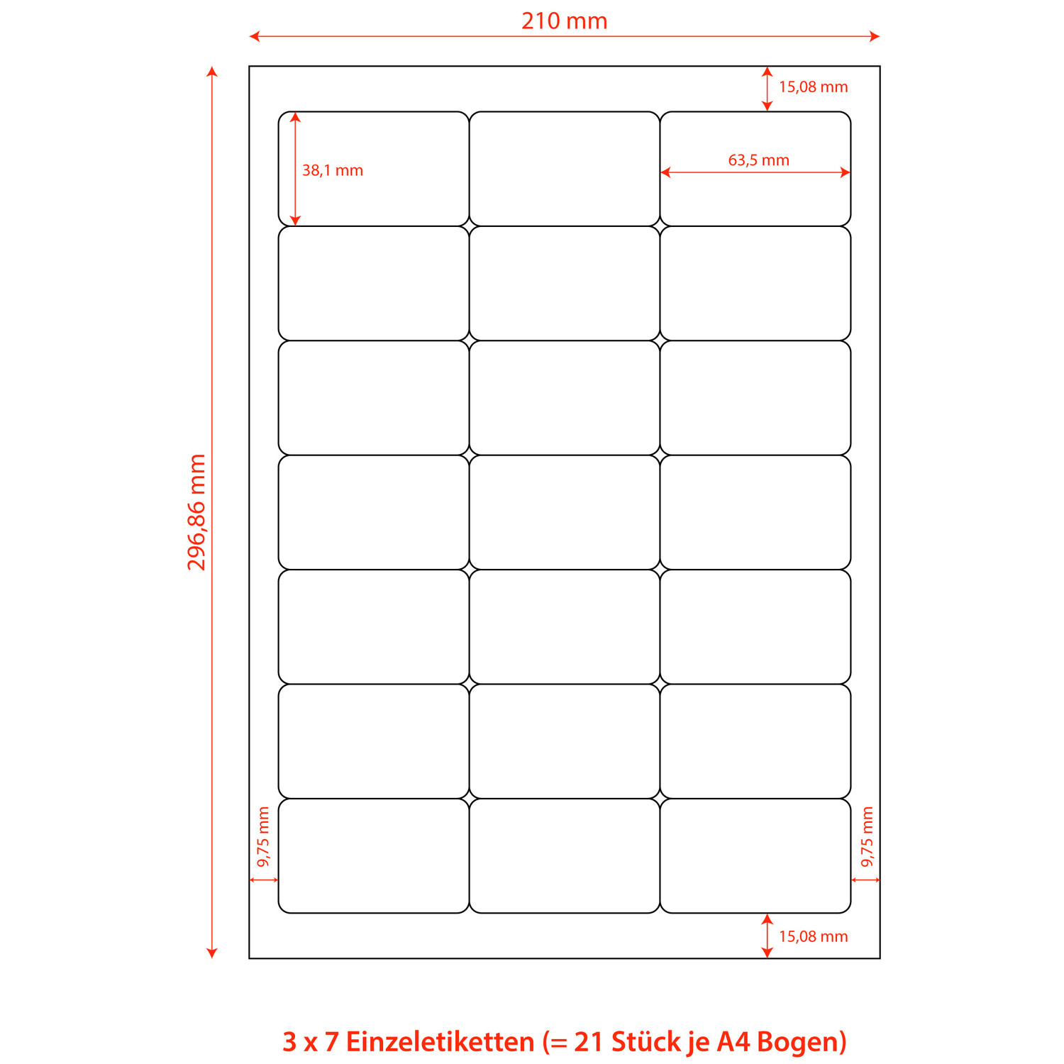 Etiketten Labels selbstklebend wei 63.5 x 38.1mm auf DIN A4,  2100 Stk.