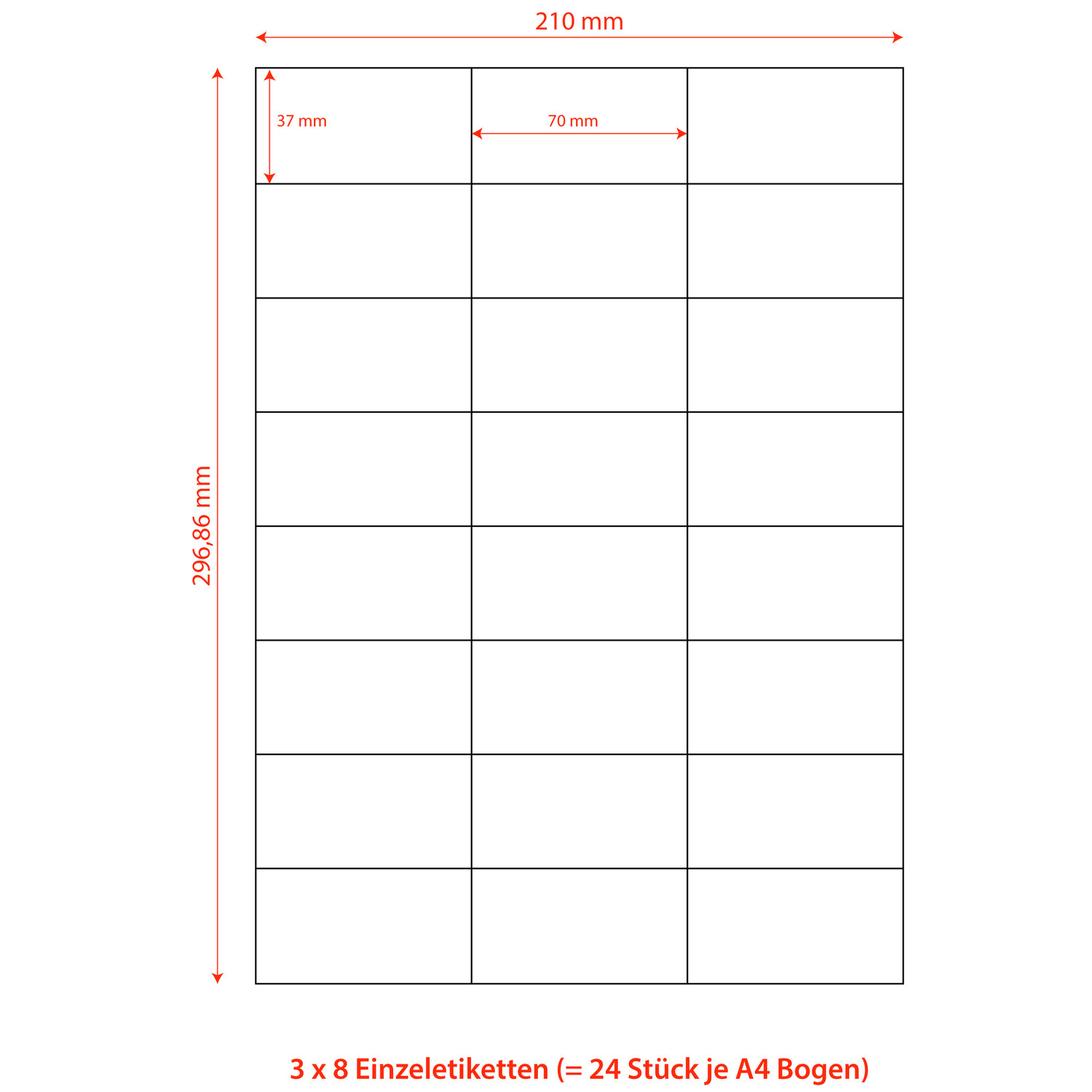 Etiketten Labels selbstklebend wei 70 x 37.1mm auf DIN A4, 2400 Stk.