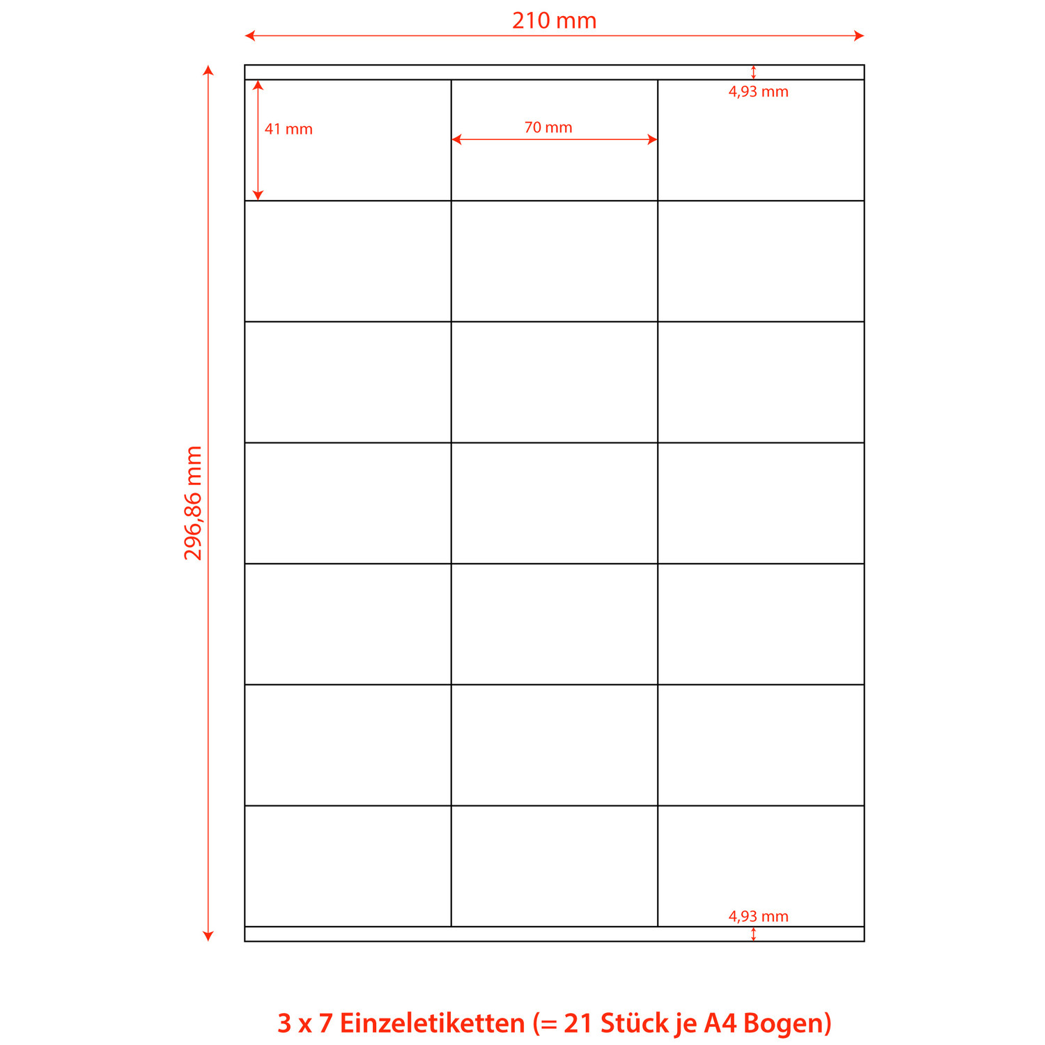 Etiketten Labels selbstklebend wei 70 x 41mm auf DIN A4, 2100 Stk.