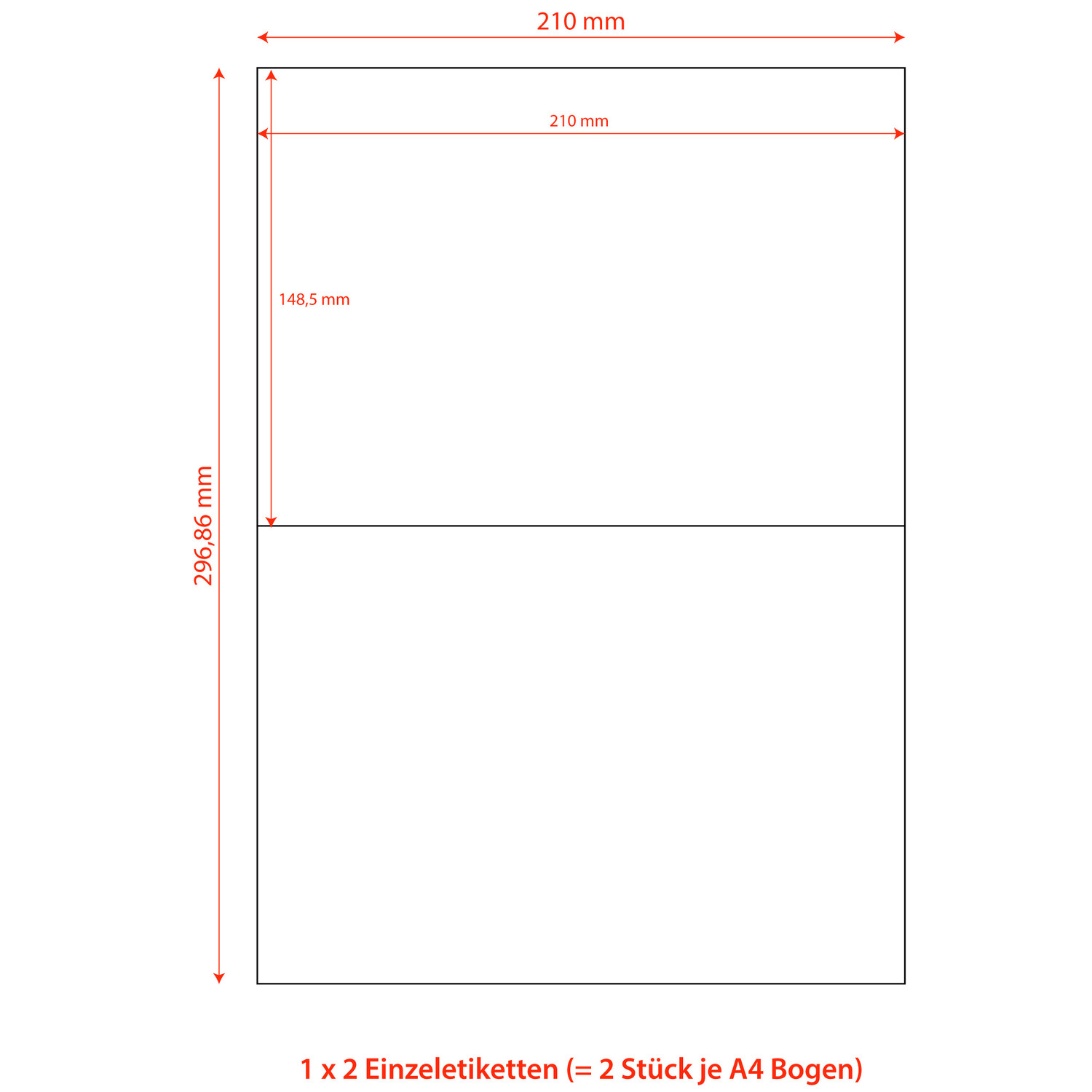 Etiketten Labels selbstklebend wei 210 x 148.5mm auf DIN A4, 200 Stk.