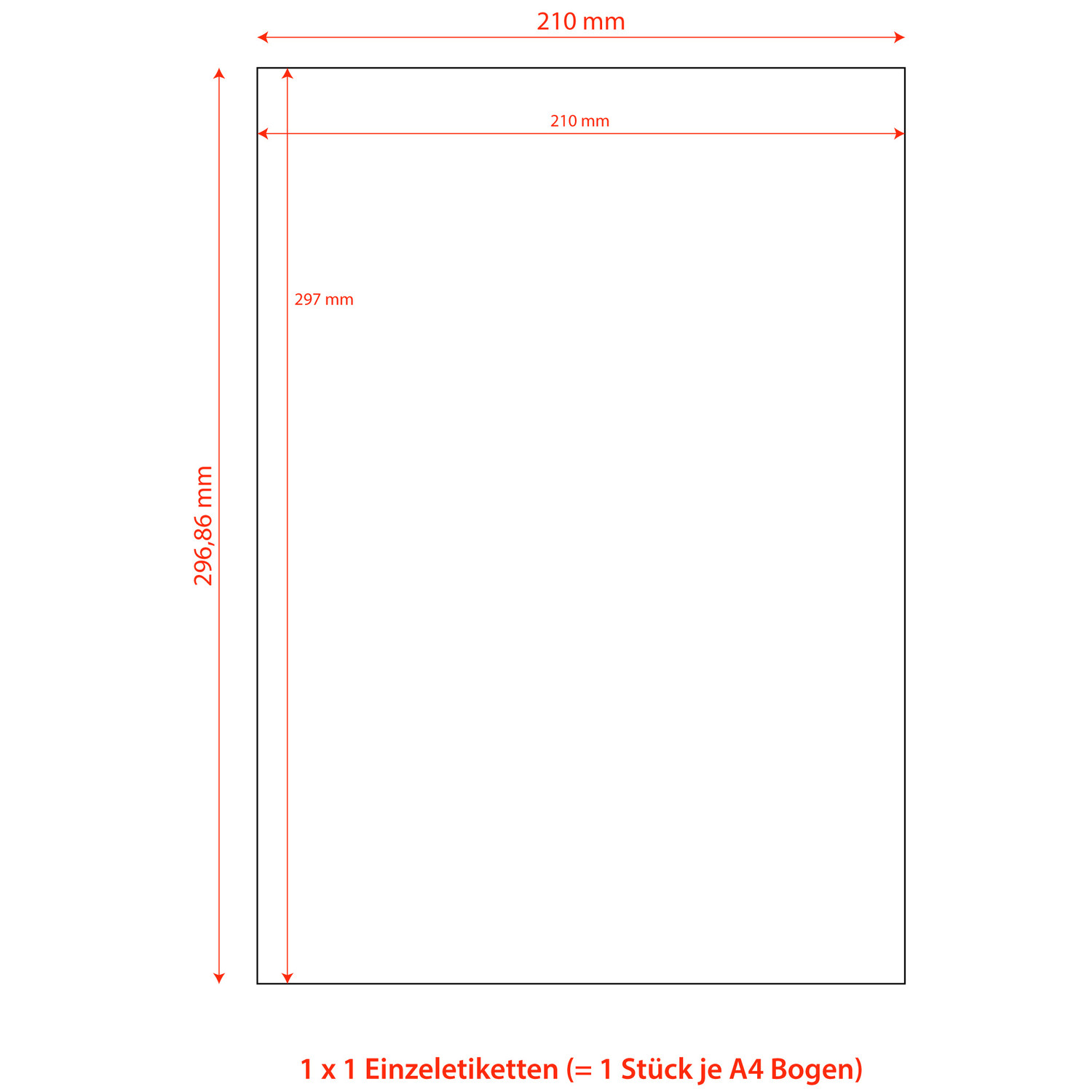 Etiketten Labels selbstklebend wei 210 x 297mm auf DIN A4, 100 Stk.