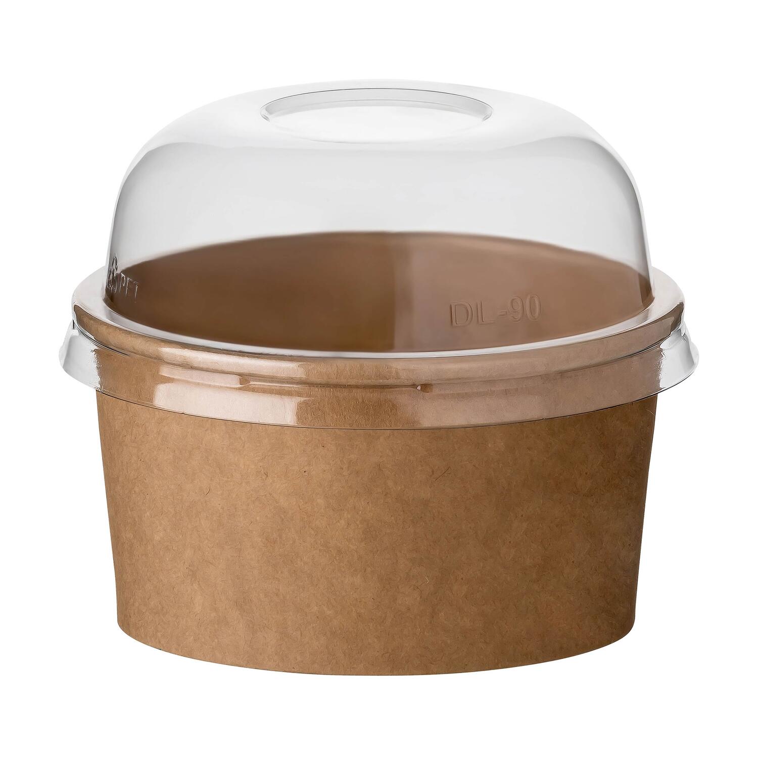 Eisbecher aus Kraftpapier FSC® rund 140 ml braun mit transparentem Domdeckel, 50 Stk.