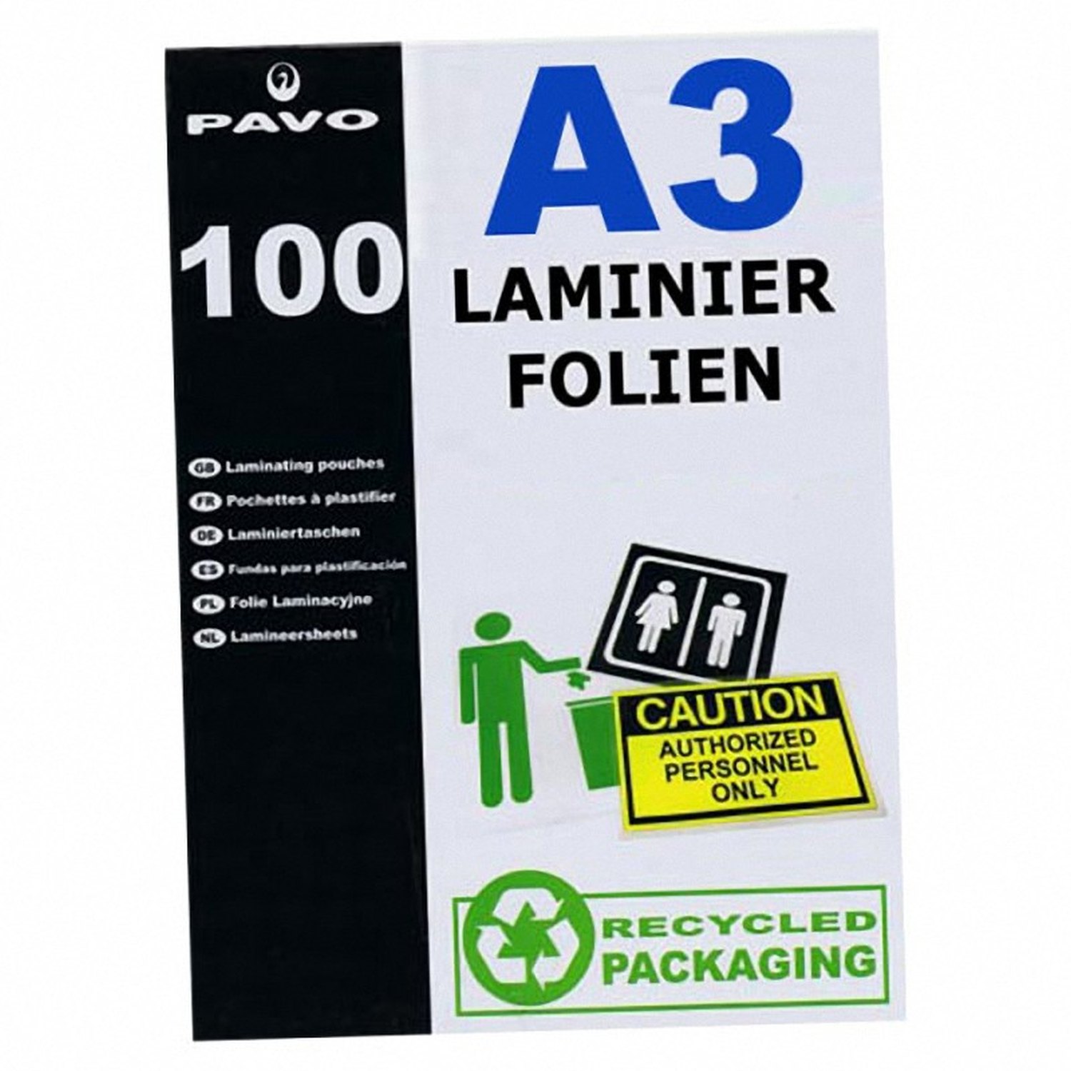PAVO Laminierfolien A3, 303 x 426mm, 2x  75/80 mic, Hochglanz, 100 Stk.
