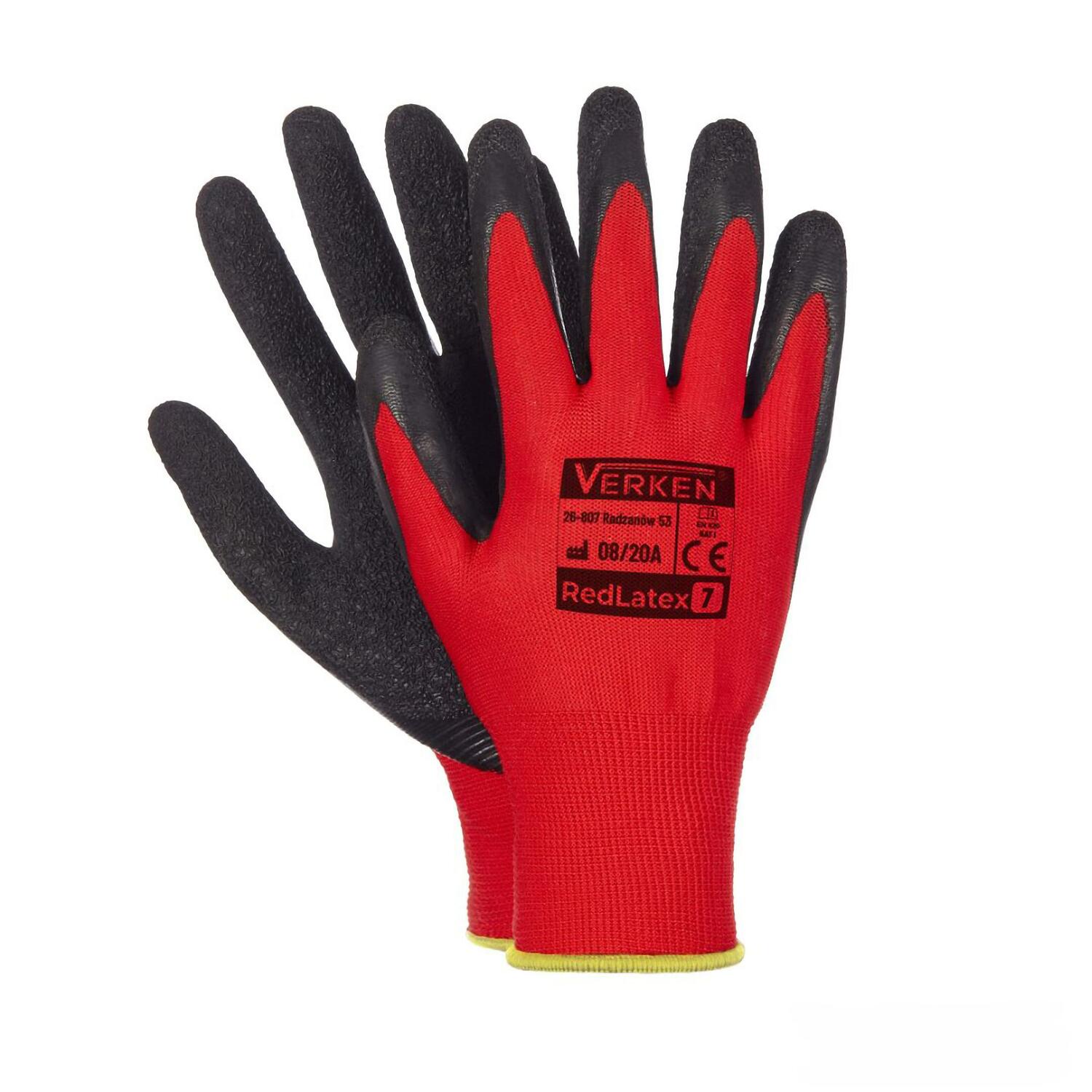 Arbeitshandschuhe, Montagehandschuhe Polyester Latex Gre S-7 rot 12 Paar