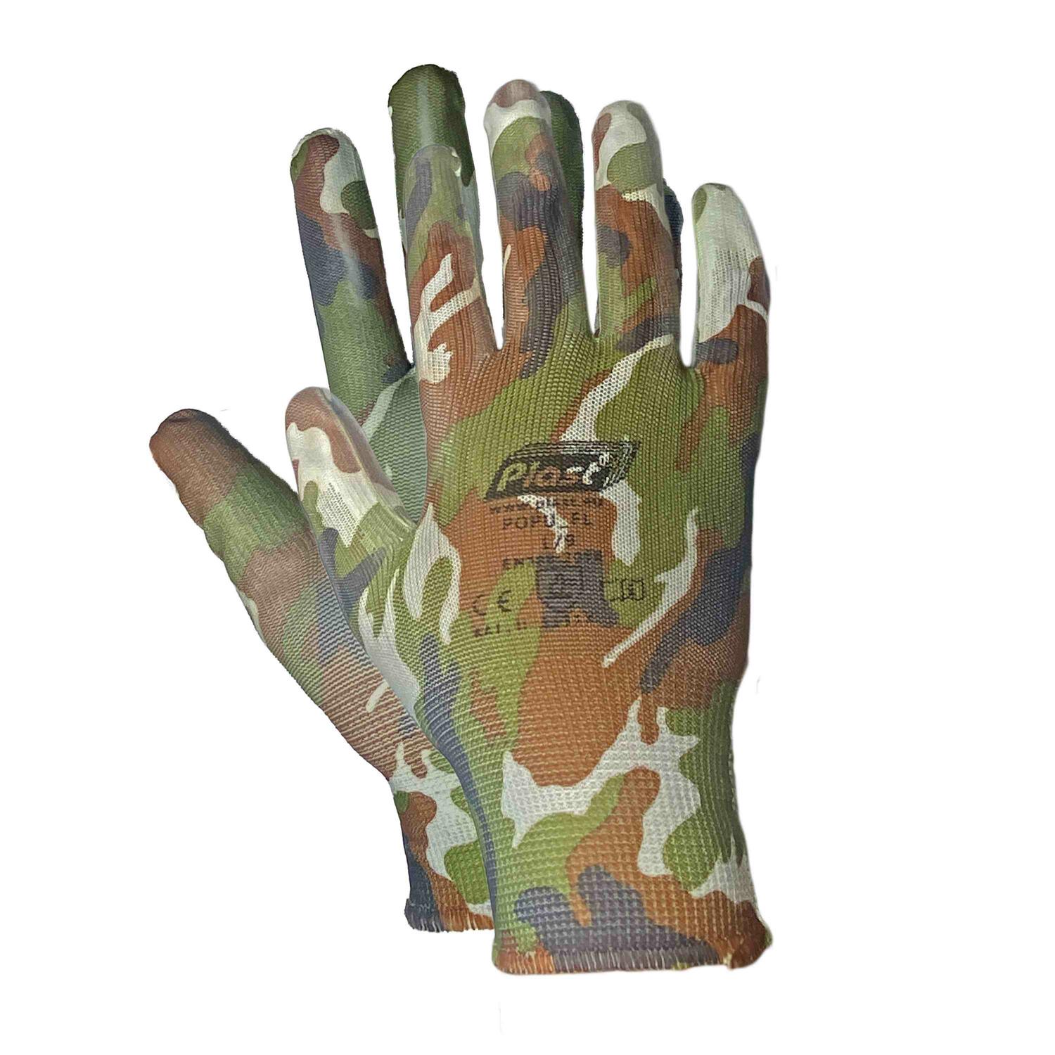Arbeitshandschuhe, Montagehandschuhe Polyester - Polyurethan Gre L-9, camouflage 12 Paar
