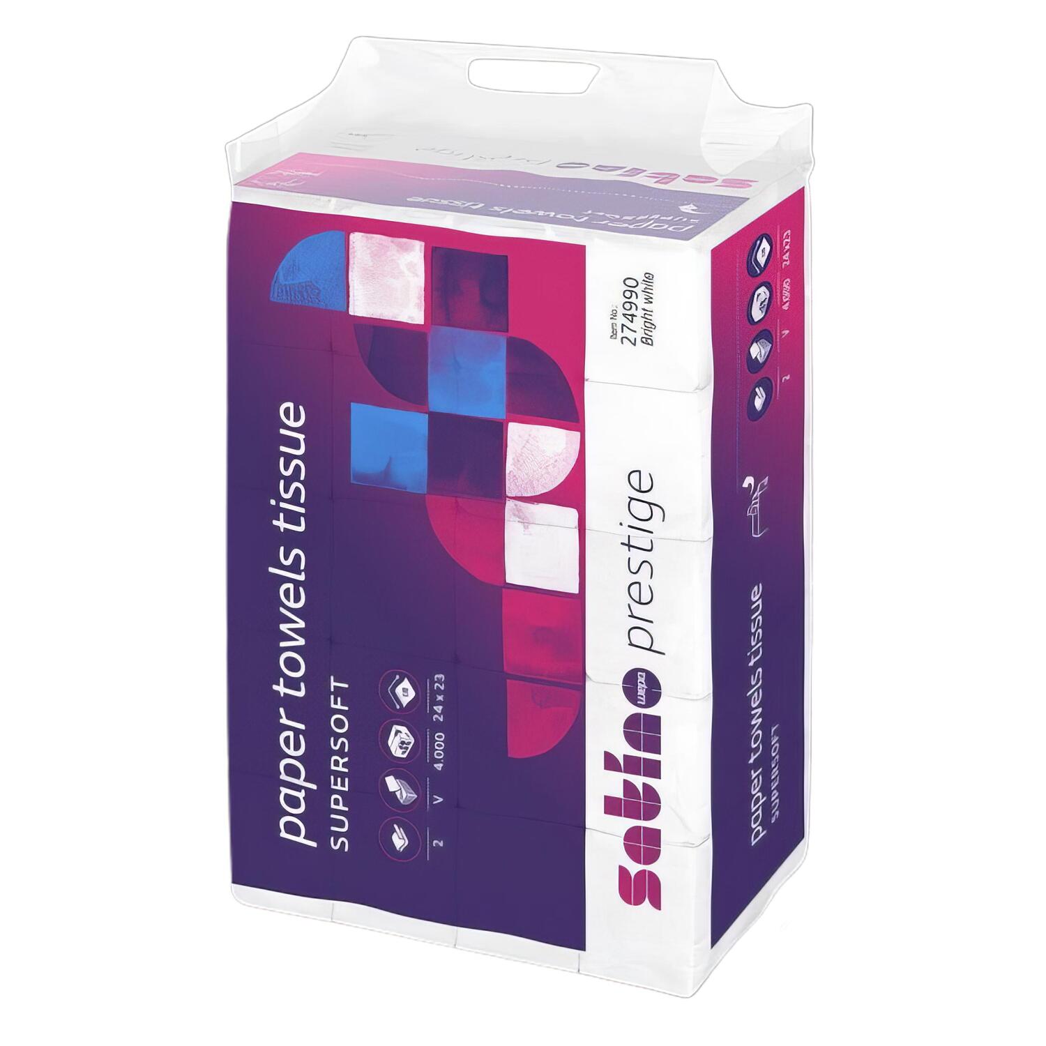 Satino Falthandt�cher Zellstoff, System PT3, 24x23cm 2-lagig 20 x 200 St�ck = 4000 St�ck - V-Falz, wei�