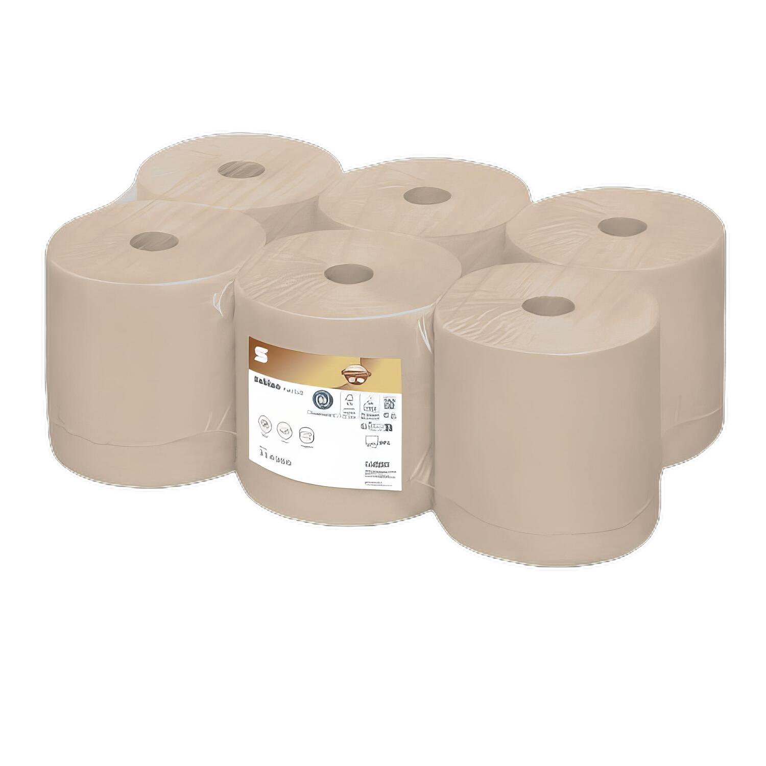 Satino Puresoft Rollenhandtuch, System PT1, 2-lagig 6 Rollen � 680 Abrisse, 20,5cm x 170m, braun