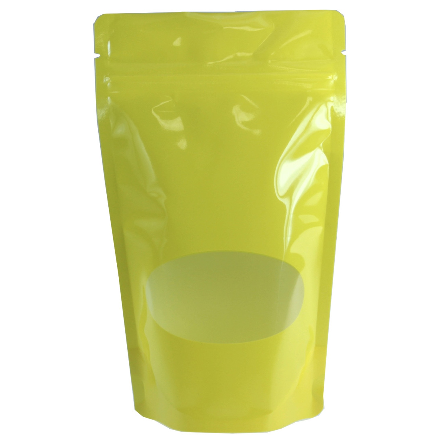 Standbodenbeutel PET gelb glnzend, mit Fenster, 110x185x65mm, 250ml, 1000 Stk.
