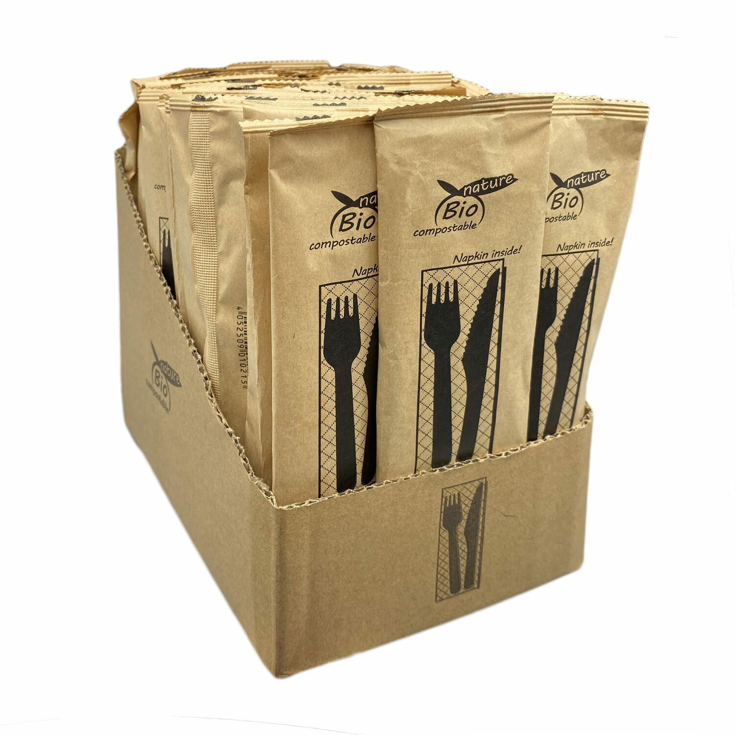 Bestecksets aus Holz biologisch abbaubar 4-teilig hygienisch verpackt, 50 Sets