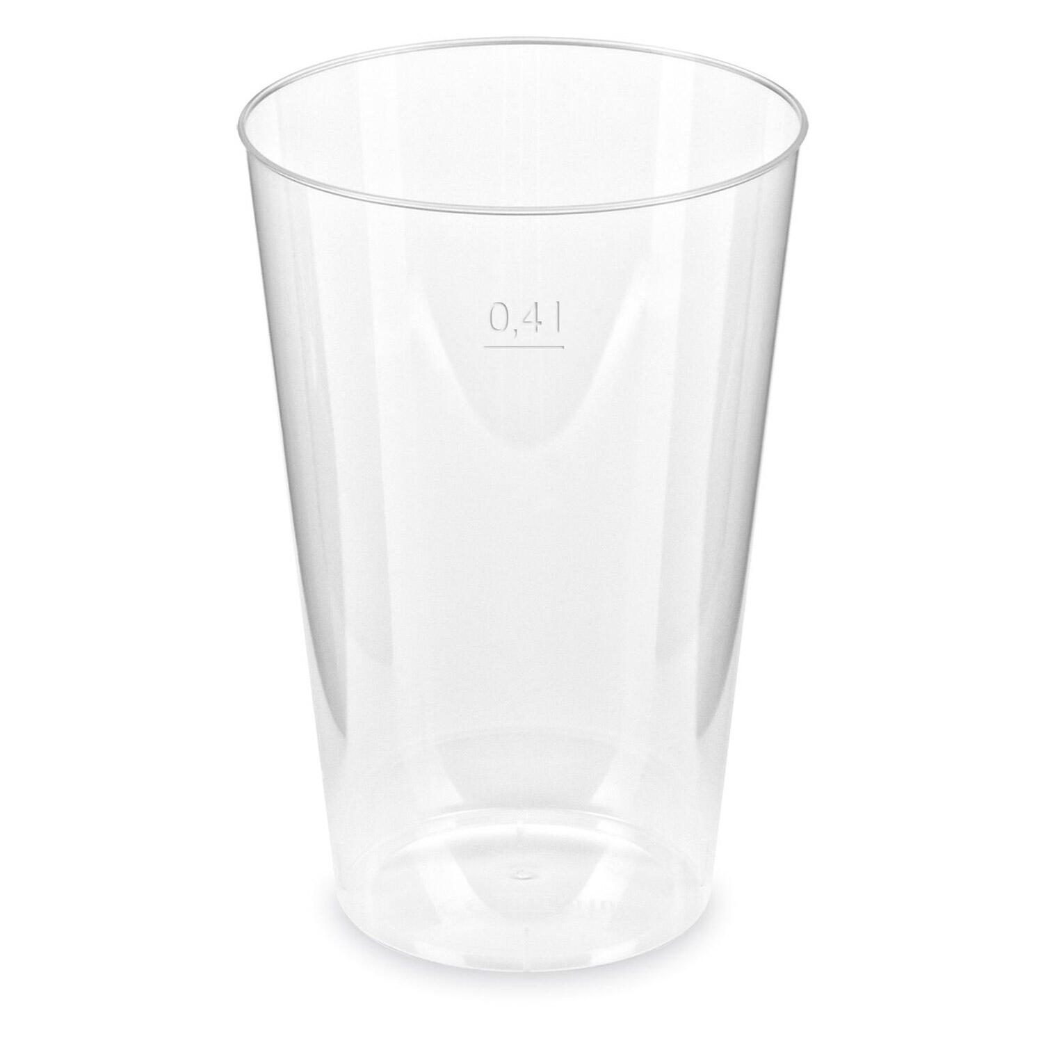 Trinkglas Trinkbecher Plastikbecher glasklar mit Eichstrich bei 400ml, 50 Stk.