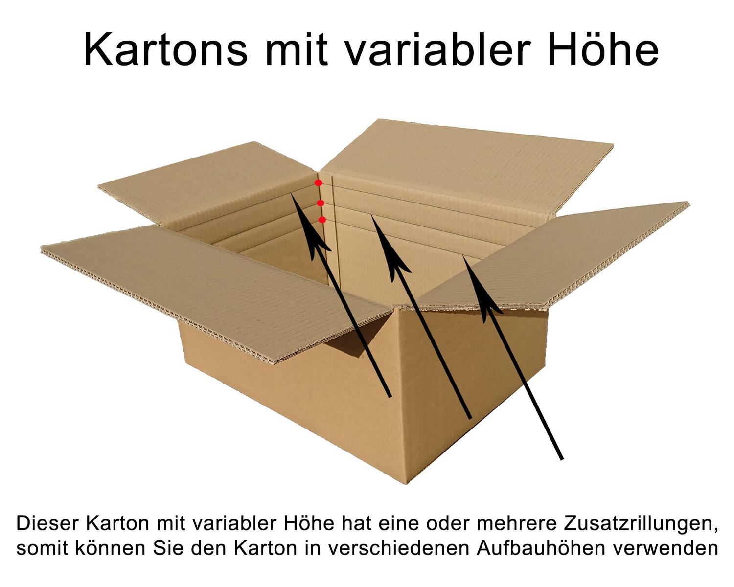 Faltkarton  500x300x(100)-210mm (Auenma) mit variabler Hhe 2-wellig braun