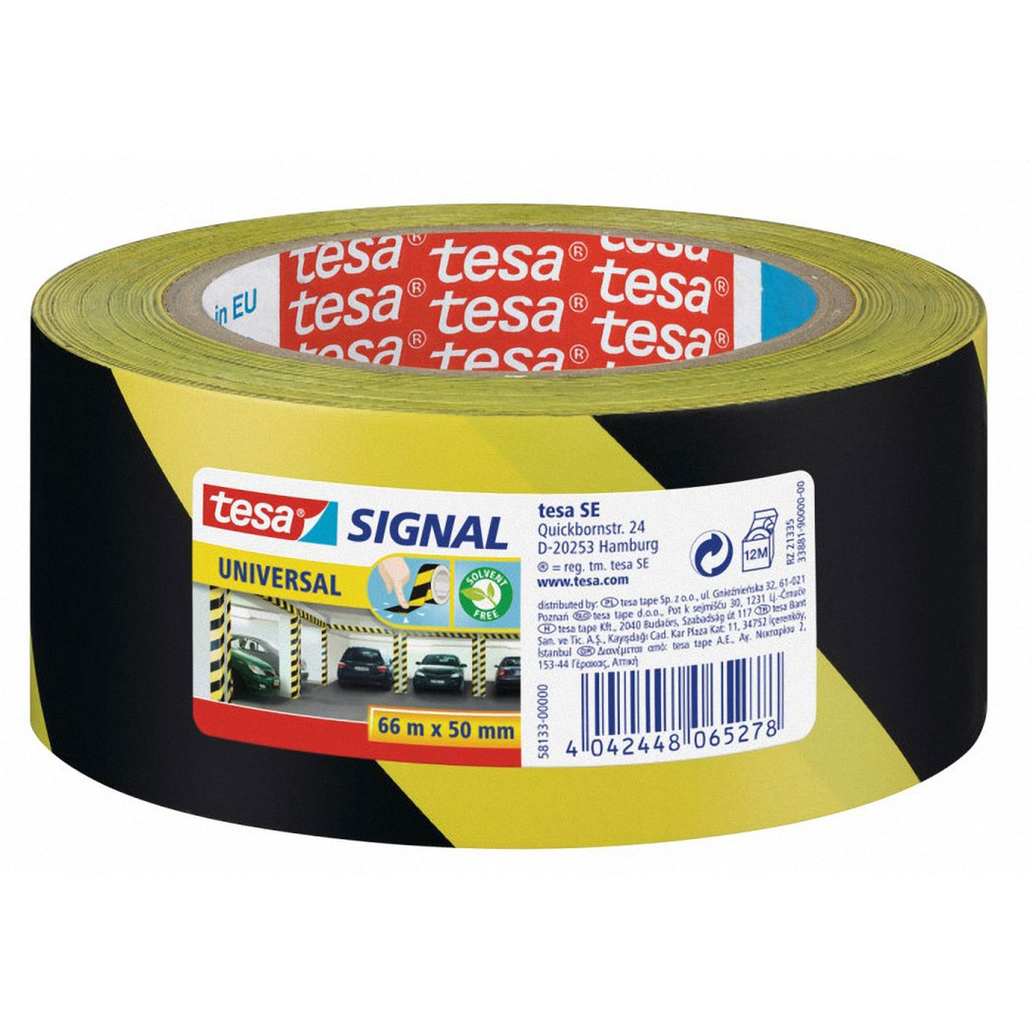 TESA Signalband Markierungsband Warnklebeband gelb / schwarz 58133, 50mm x 66 m